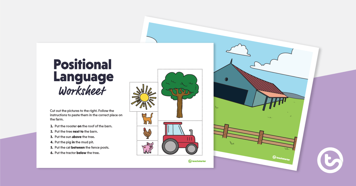 Image of Positional Language Worksheet – The Farmyard