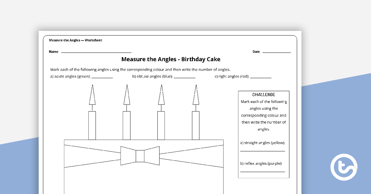 Image of Measure the Angles Worksheet - Birthday Cake