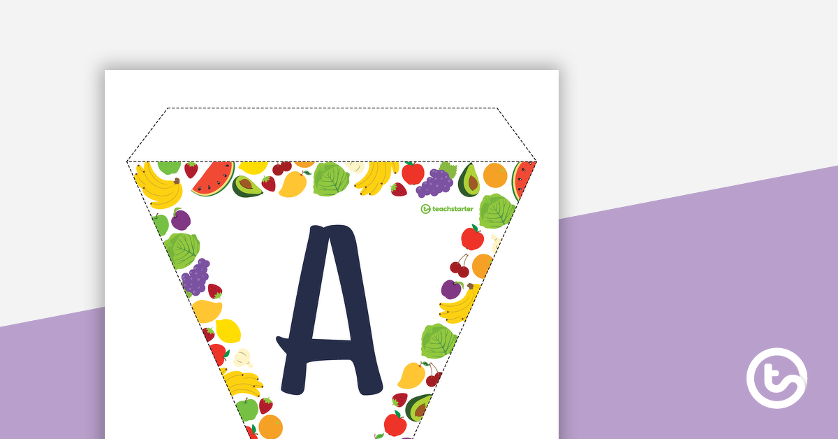 预览图像的水果和蔬菜-字母and Numbers Pennant Banner - teaching resource