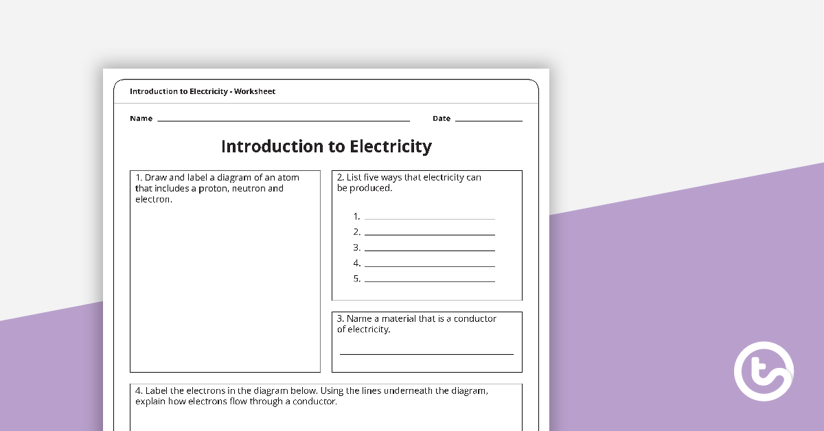 Preview image for Introduction to Electricity Worksheet - teaching resource