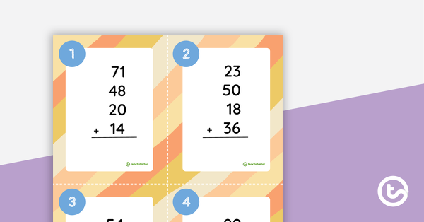 Preview image for Adding Four 2-Digit Numbers Task Cards - teaching resource