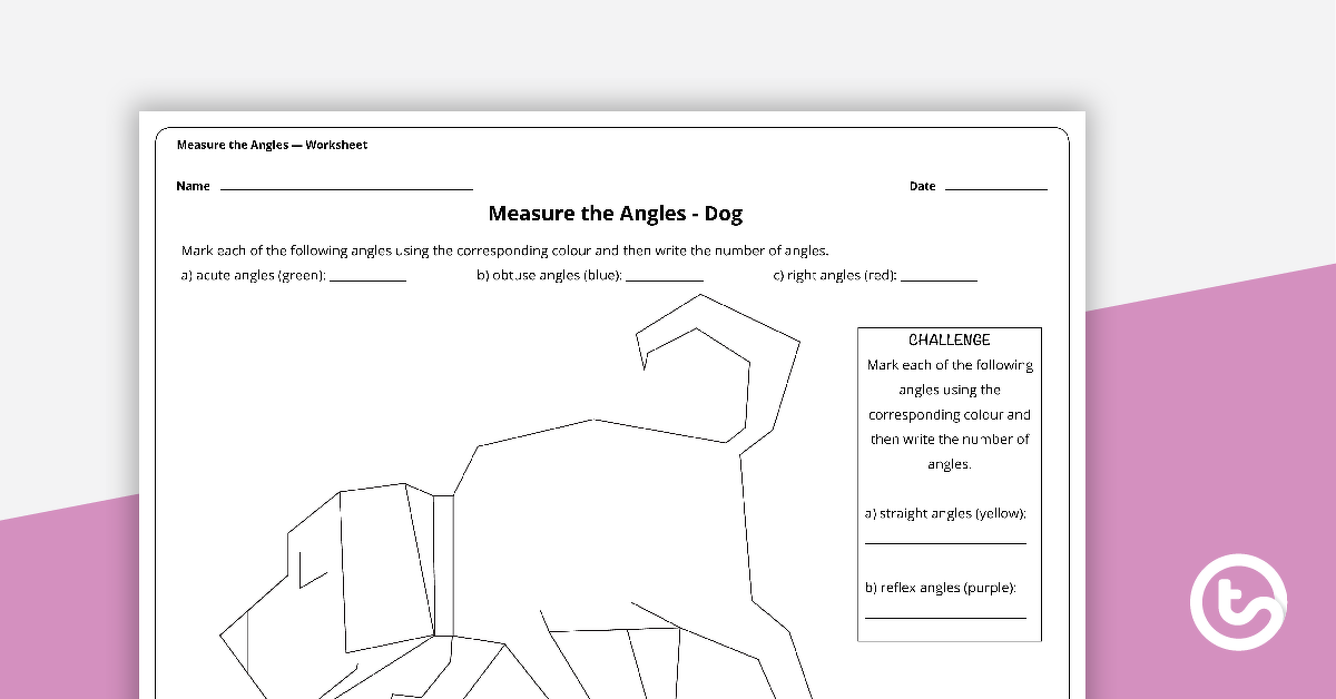 测量角度工作表的预览图像 - 狗 - 教学资源