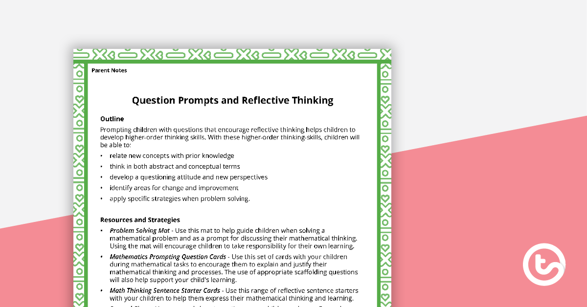 Preview image for Math Activity Ideas for Parents - Question Prompts and Reflective Thinking - teaching resource