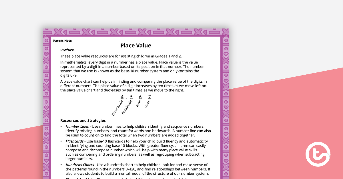 Preview image for Math Information Sheet for Parents - Place Value - teaching resource