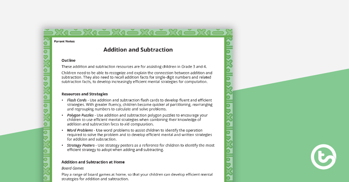Preview image for Math Activity Ideas for Parents - Addition and Subtraction - teaching resource