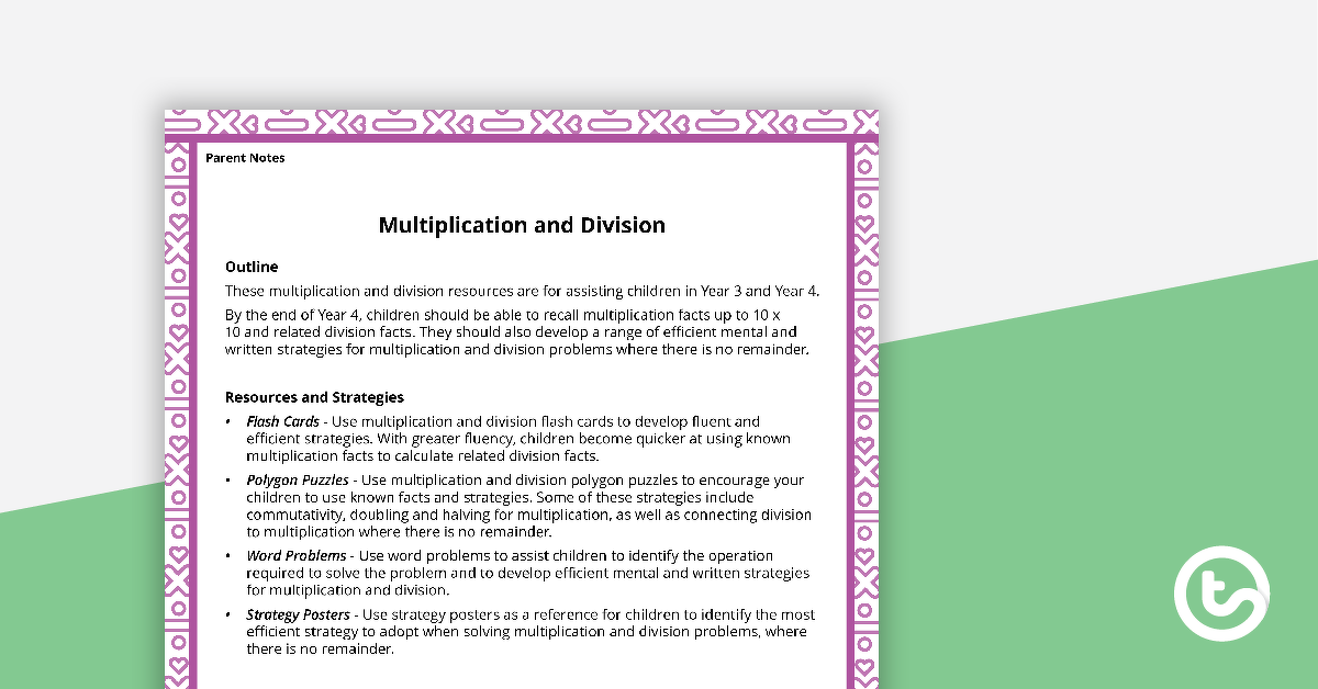 Preview image for Maths Activity Ideas for Parents - Multiplication and Division - teaching resource