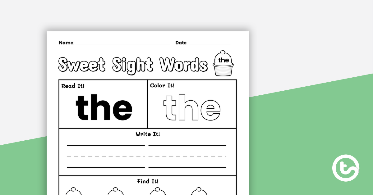 甜蜜的Si的预览图像ght Words Worksheet - THE - teaching resource