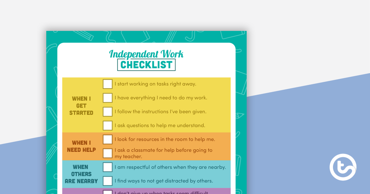 Preview image for Independent Work Checklist - teaching resource