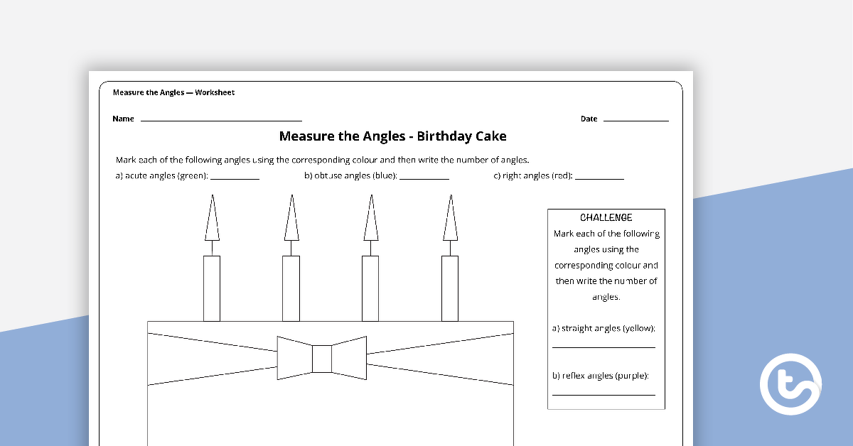 预览图像测量角度工作表 - 生日蛋糕 - 教学资源