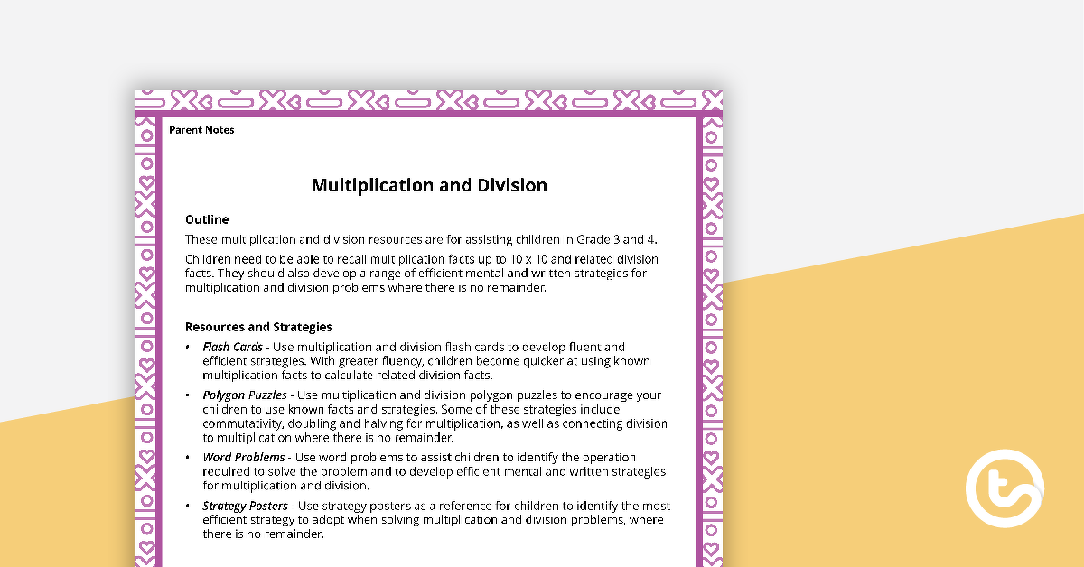 Preview image for Math Activity Ideas for Parents - Multiplication and Division - teaching resource