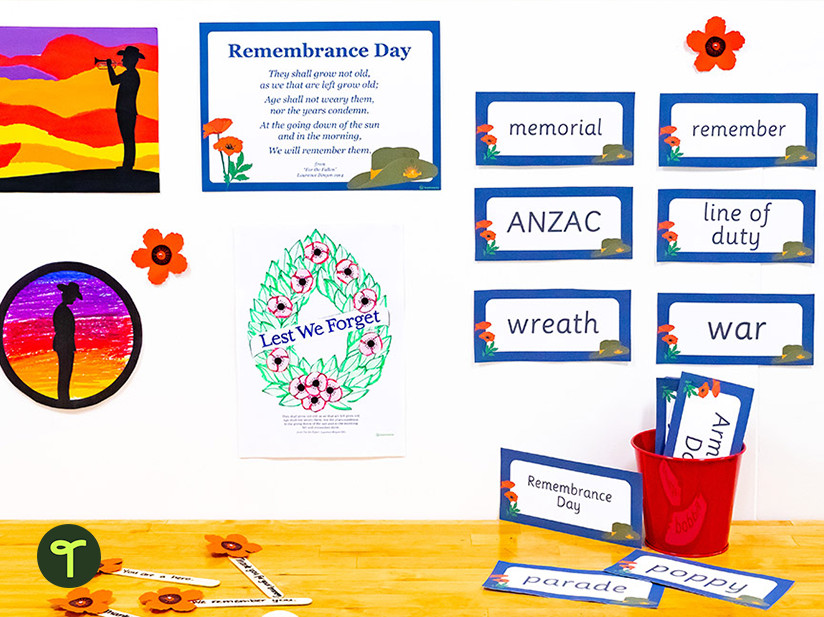 free remembrance day display word wall