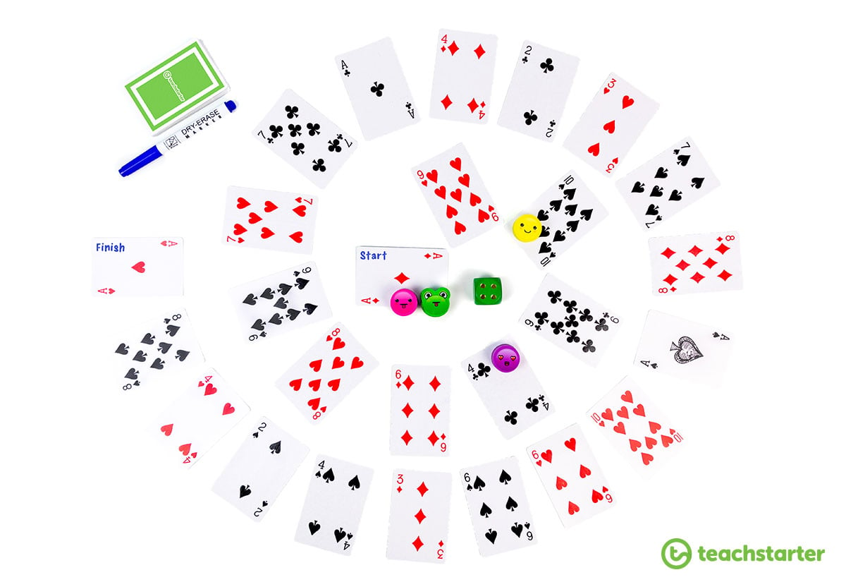 multiplication spiral game using playing cards