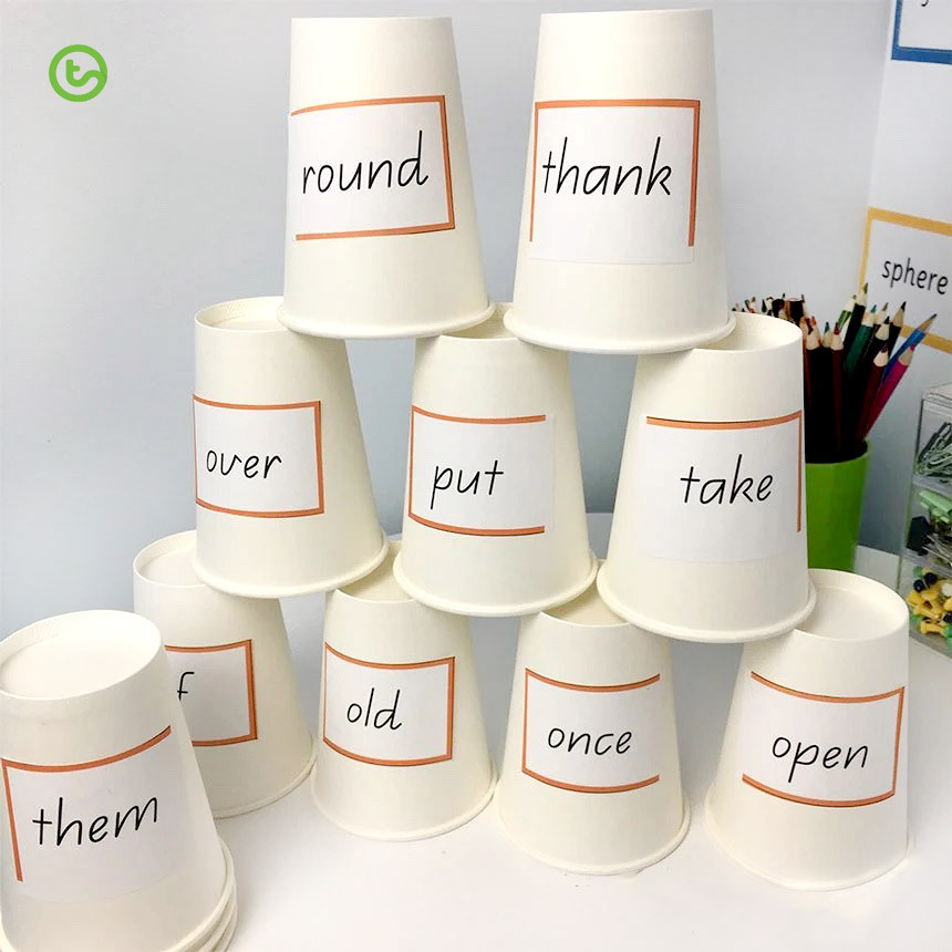 Sight Word Paper Cup Tower game