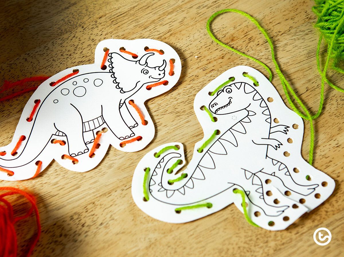 dinosaur lacing activity for kids
