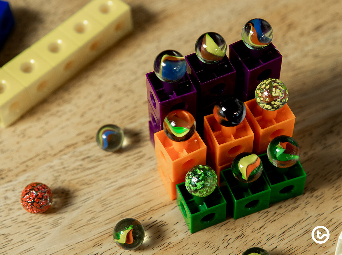 marbles on blocks fine motor skill activity for kids