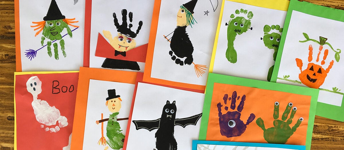 halloween crafts for kids footprint and handprint activity