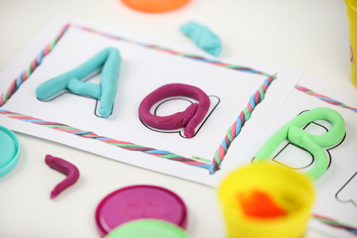 playdough activity using alphabet mats