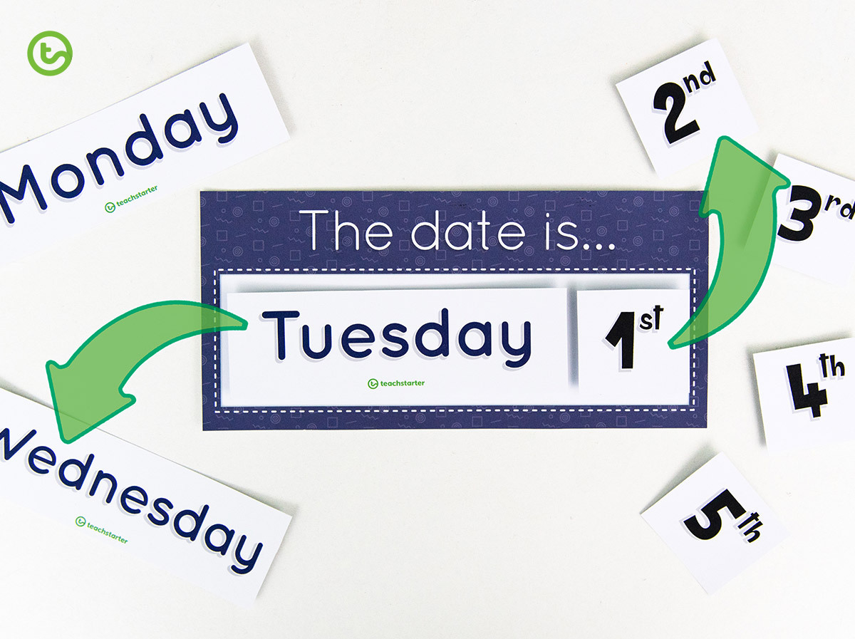 Date and day of the week labels for the classroom calendar