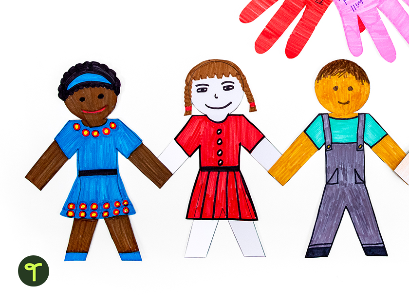 Diversity craft for kids with paper doll people lined up together