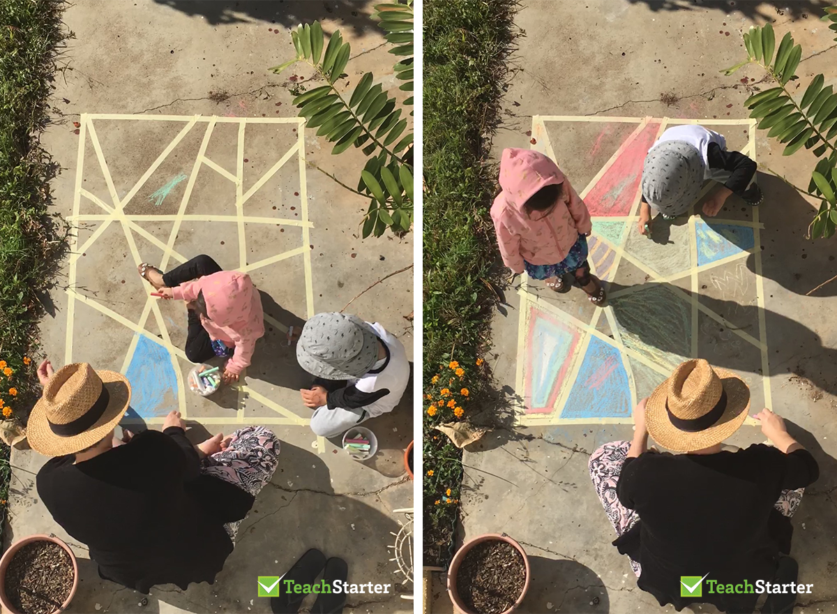 colouring an outdoor line drawing with small children - an art activity idea for school teachers and parents