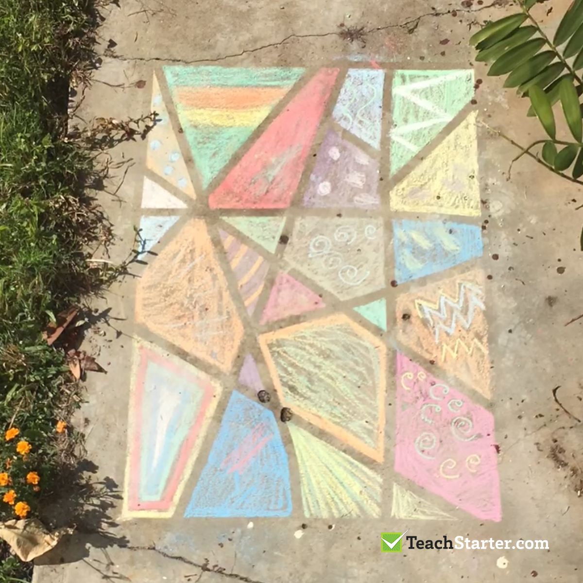 line drawing on concrete - kids art idea