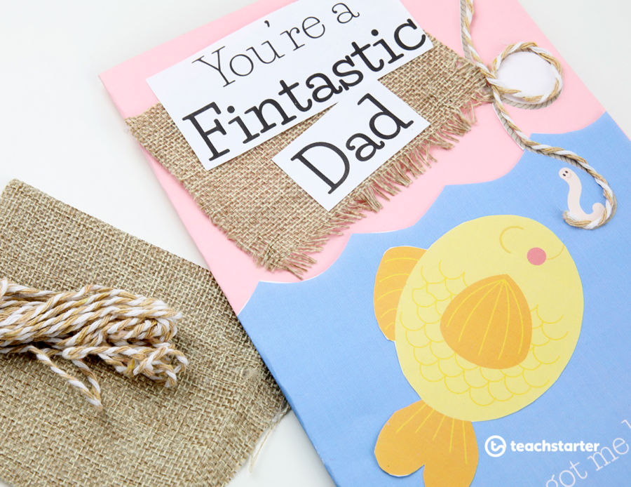 fishing themed father's day card with the words you're a fintastic dad