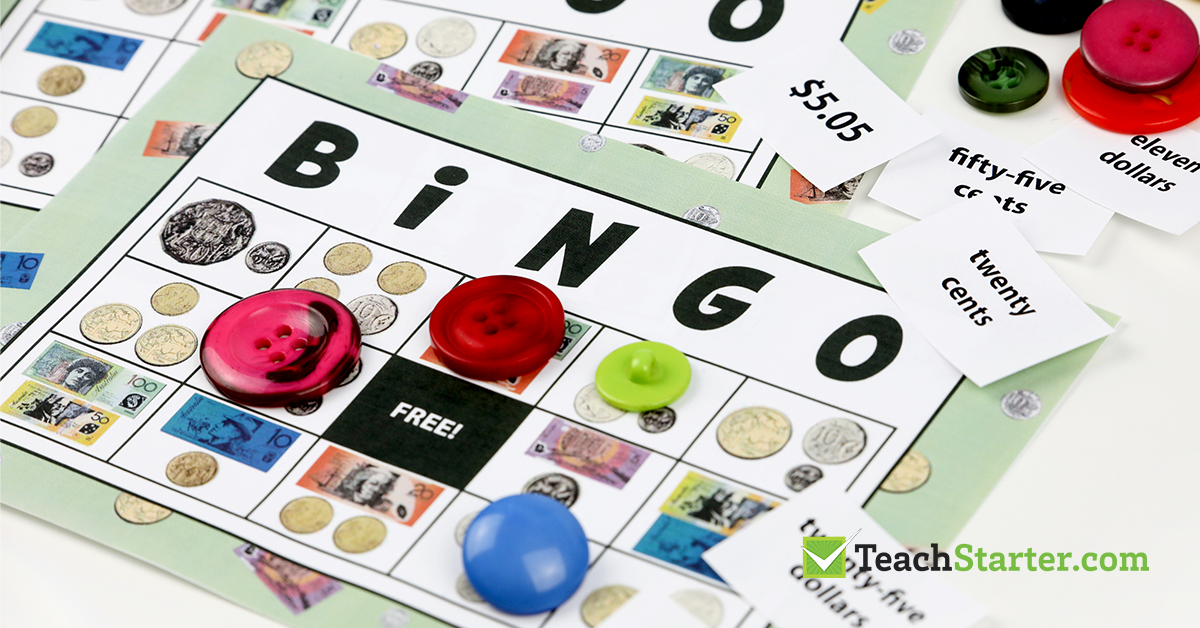 Printable Australian Currency Bingo game by Teach Starter