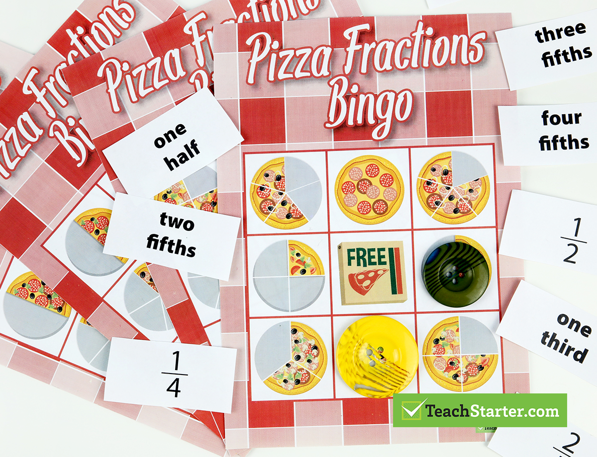 Pizza Fractions Bingo Game by Teach Starter