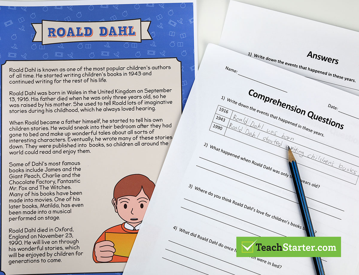 A comprehension activity about the author Roald Dahl