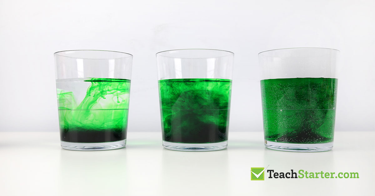 food dye mixing in three glasses of different temperature water