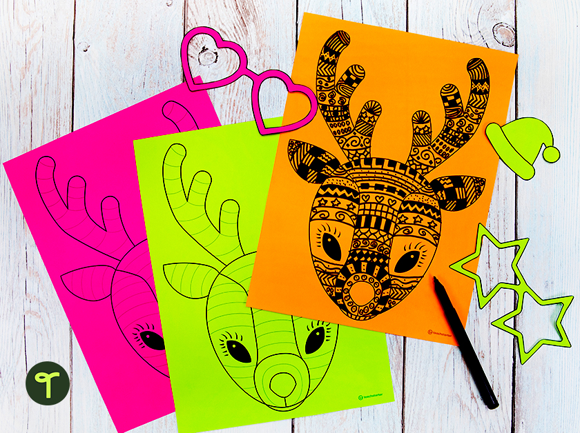 funky reindeer zentangle printable template