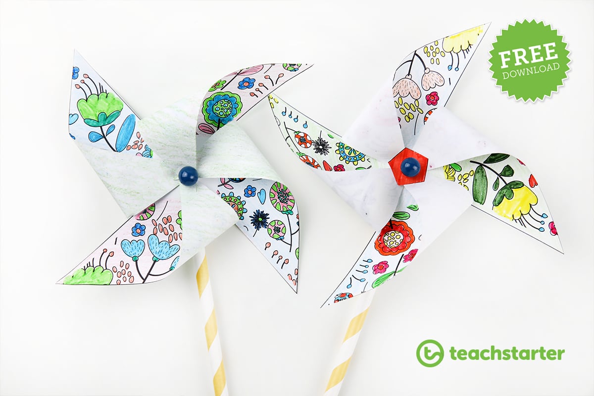 Pinwheels with a mindfulness colouring in pattern