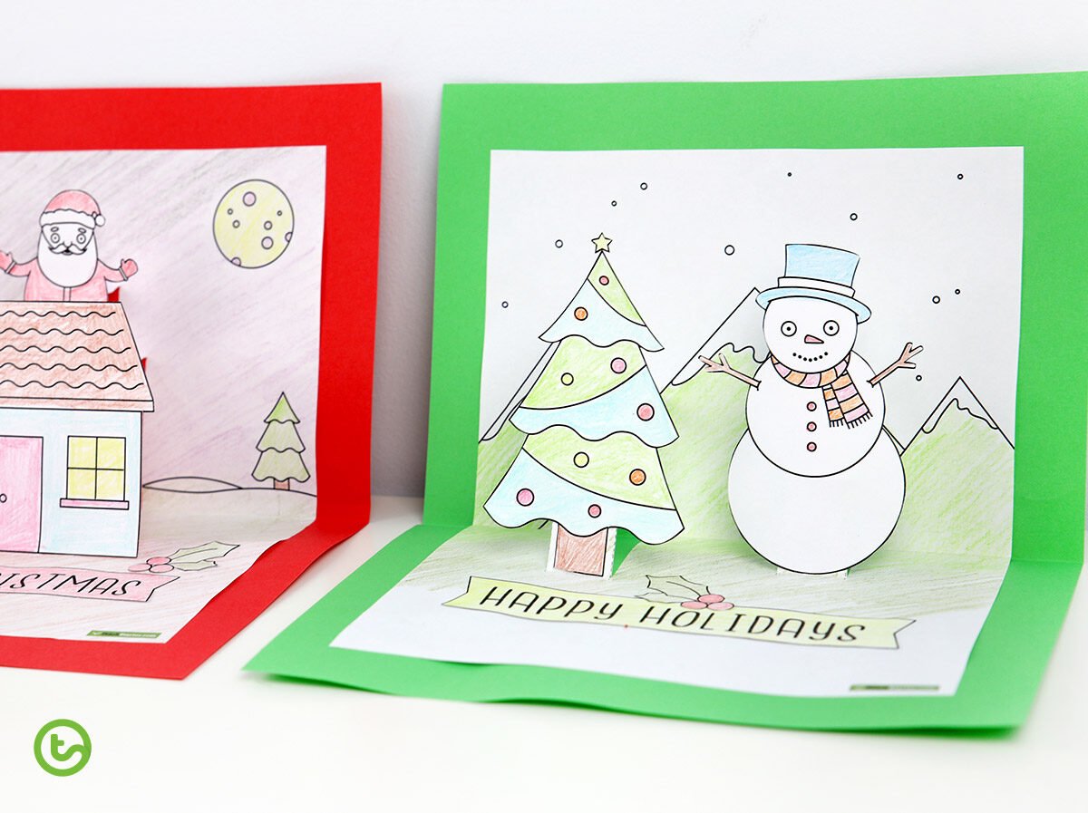 Christmas Craft Summer And Winter Pop Up Card Templates Teach Starter