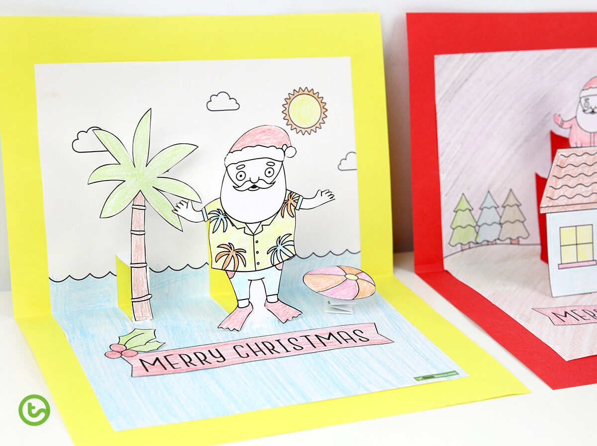Christmas Craft - Summer and Winter Pop Up Card Templates  Teach Within Templates For Pop Up Cards Free