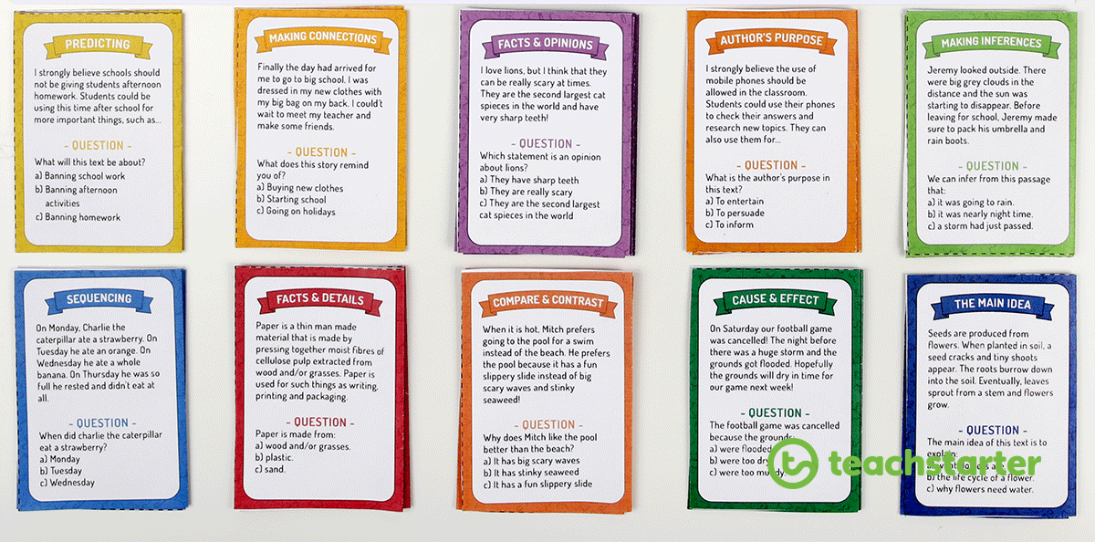 Comprehension strategy question cards