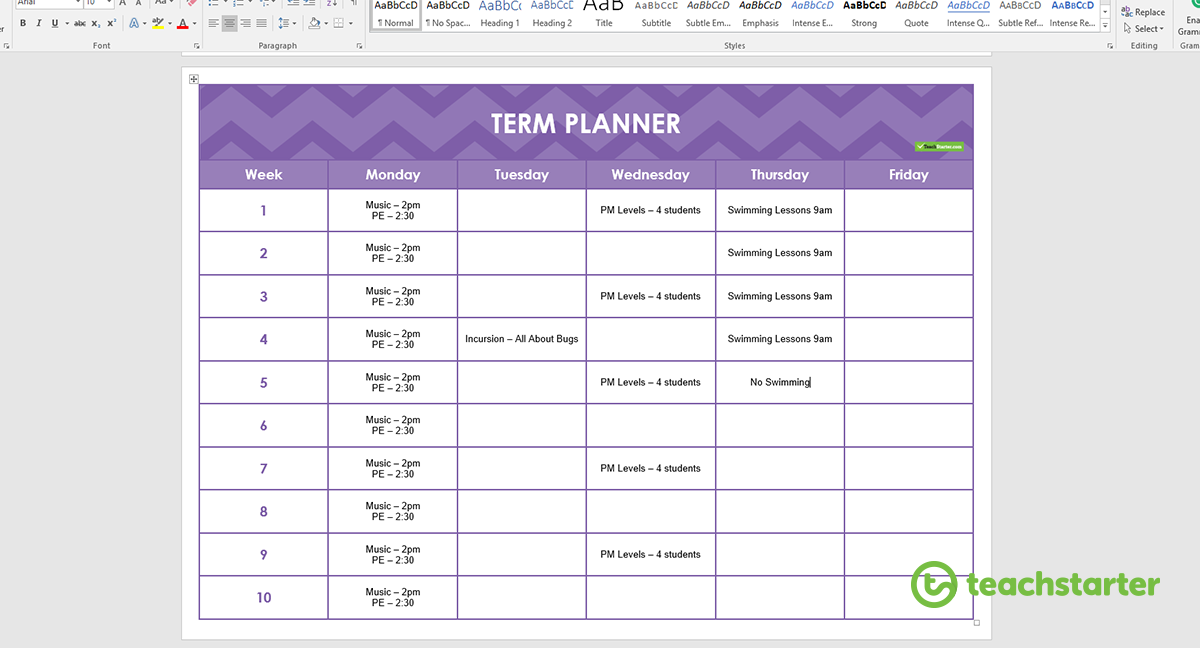 Customisable Teacher Diary