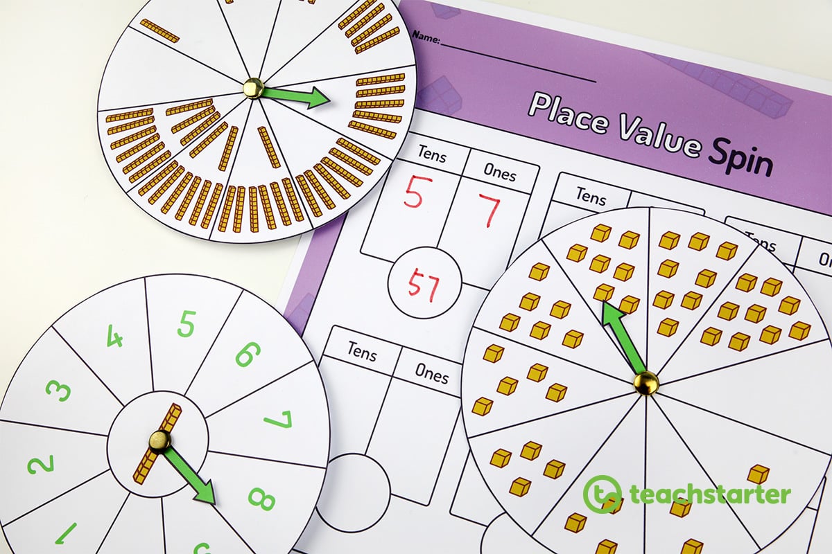 2-digit place value spinner game