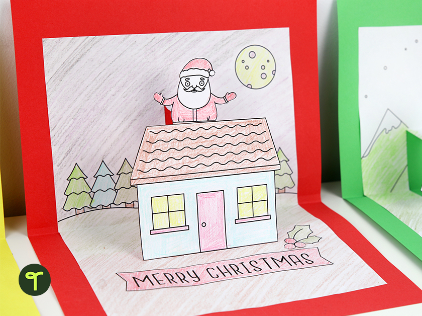 Pop Up Christmas Card Template Santa Stuck in Chimney Teach Starter