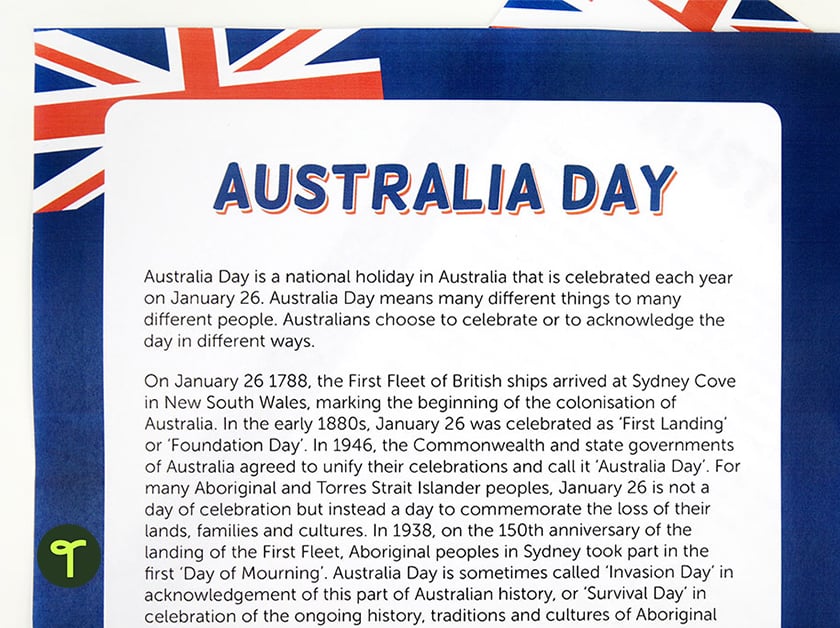 Australia Day fact sheet for the classroom