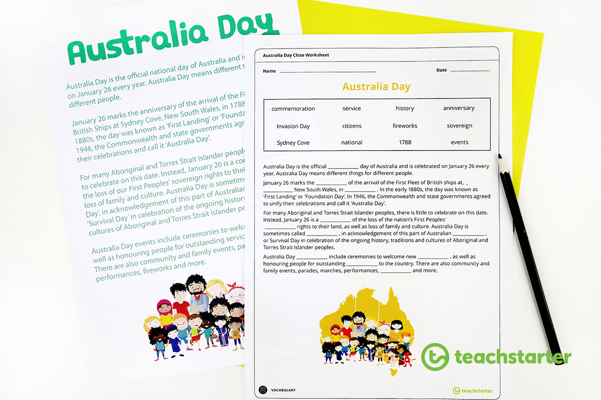 Australia Day Cloze Activity and Information Poster