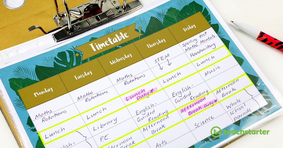 Blue Lush Leave Weekly Timetable Template