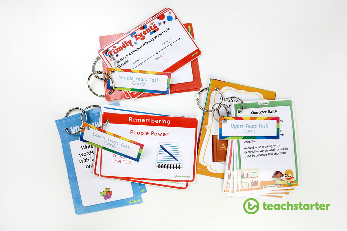Laminated Task Cards stored on hinged rings