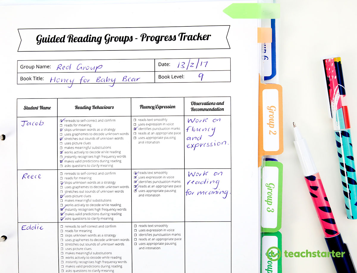 Guided Reading Groups - Progress Tracker Template