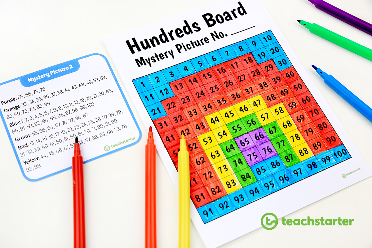 32 Awesome [PRINTABLE] Hundreds Board Mystery Picture Task Cards