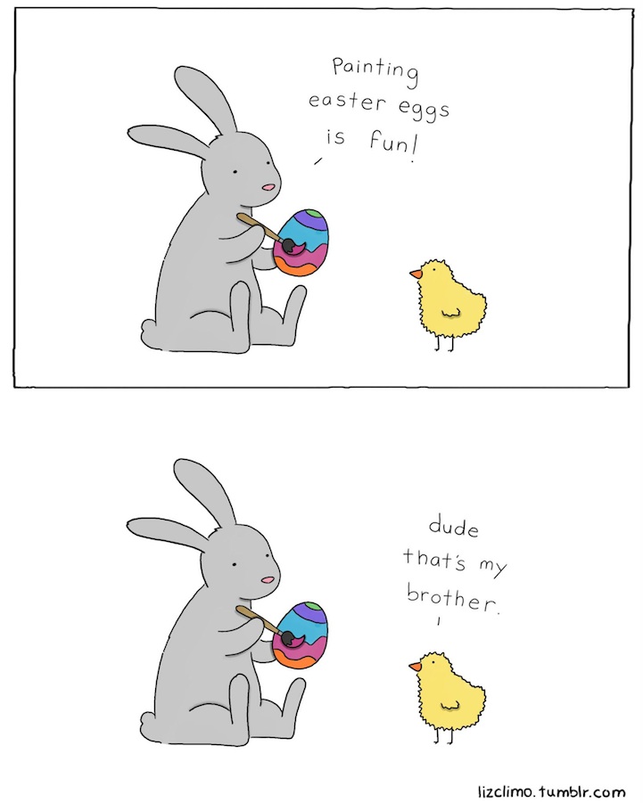 A rabbit tells a chick 