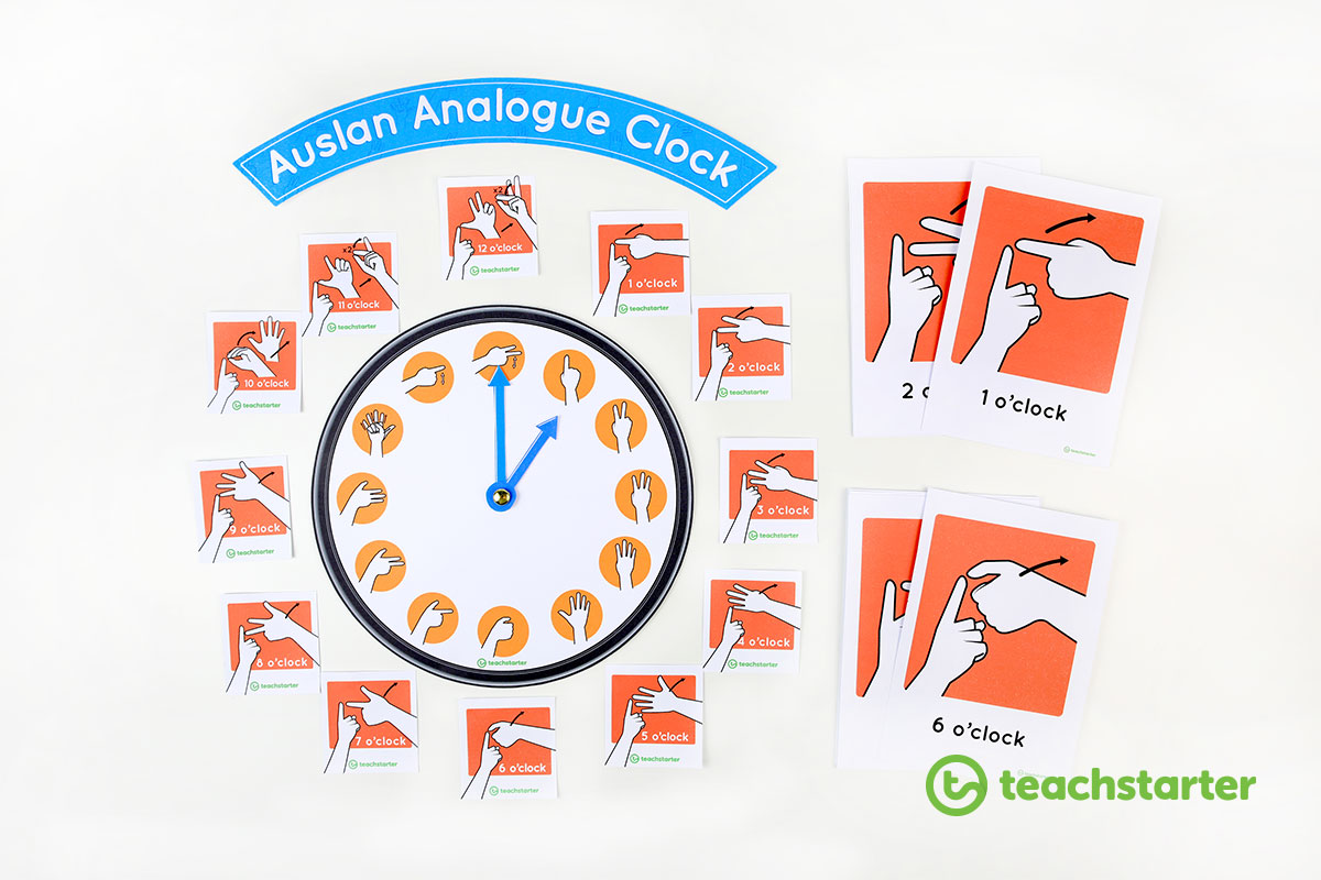 Printable Auslan Analogue Clock and Time Sign Flashcards
