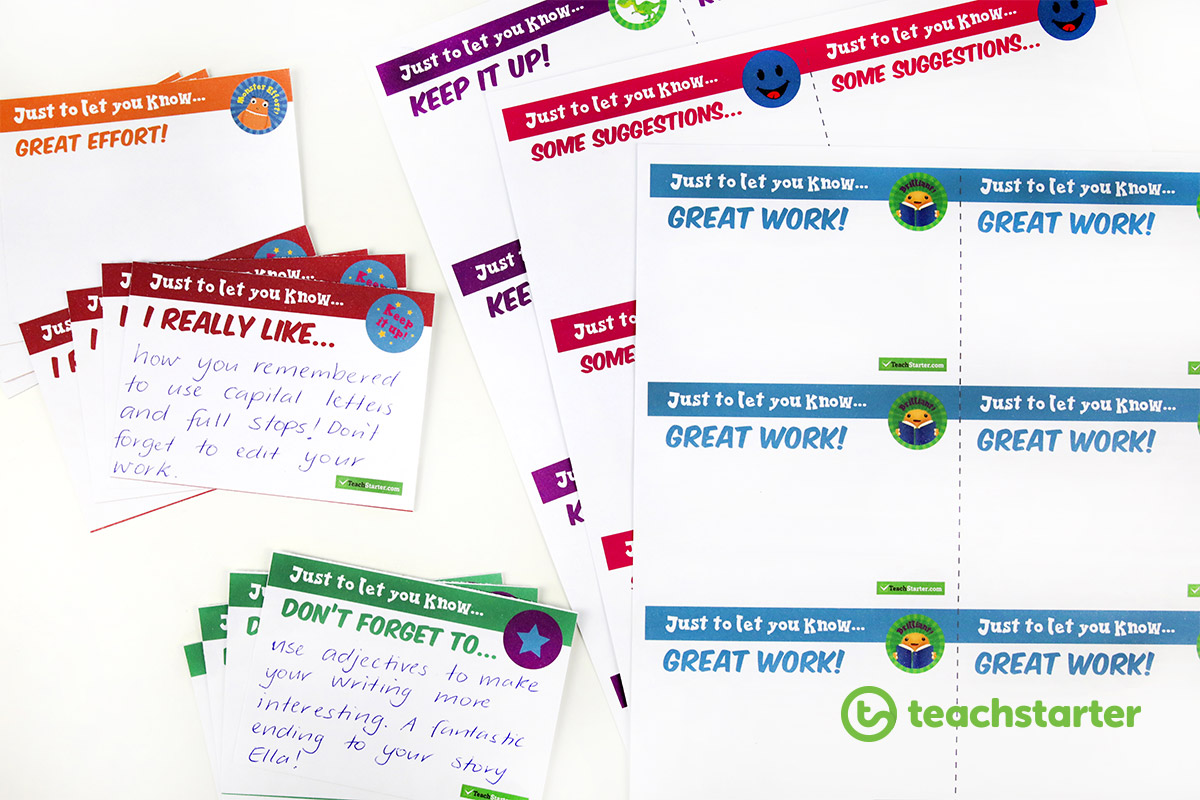 Printable Feedback Notes for Teachers