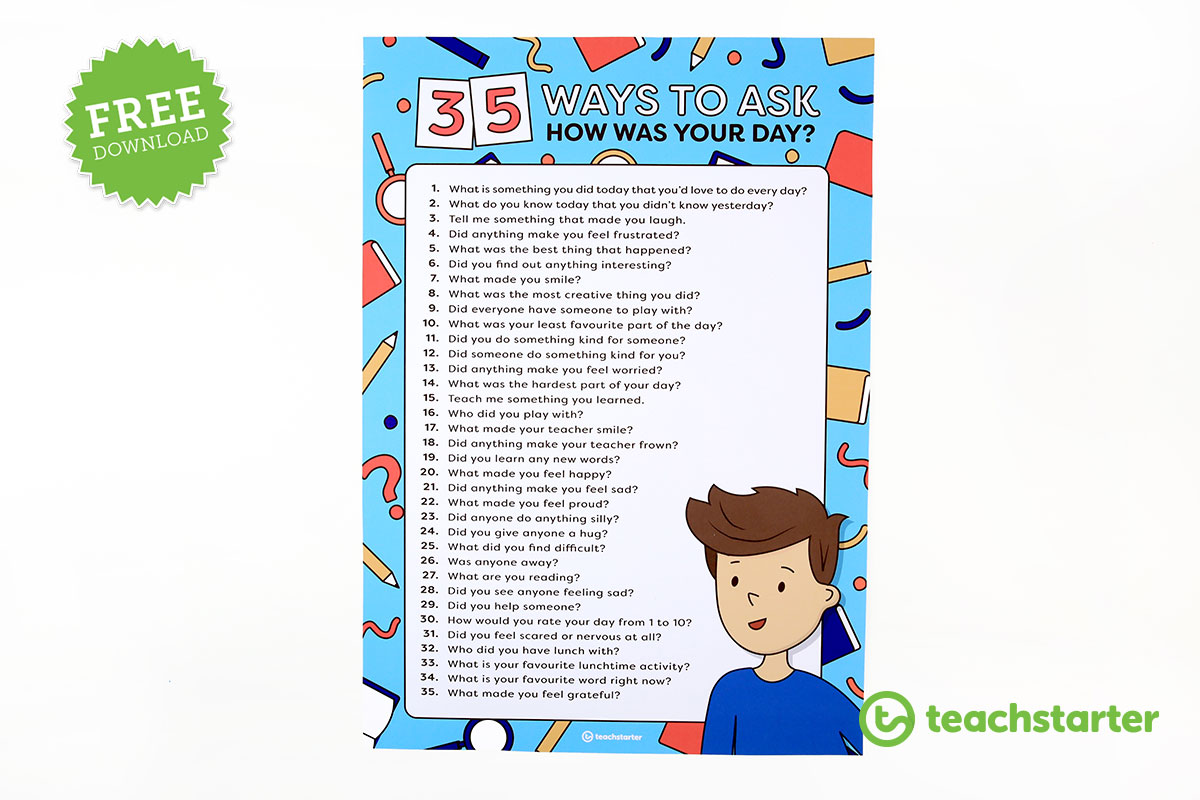 free printable poster list of alternative ways to ask 'how was your day?'