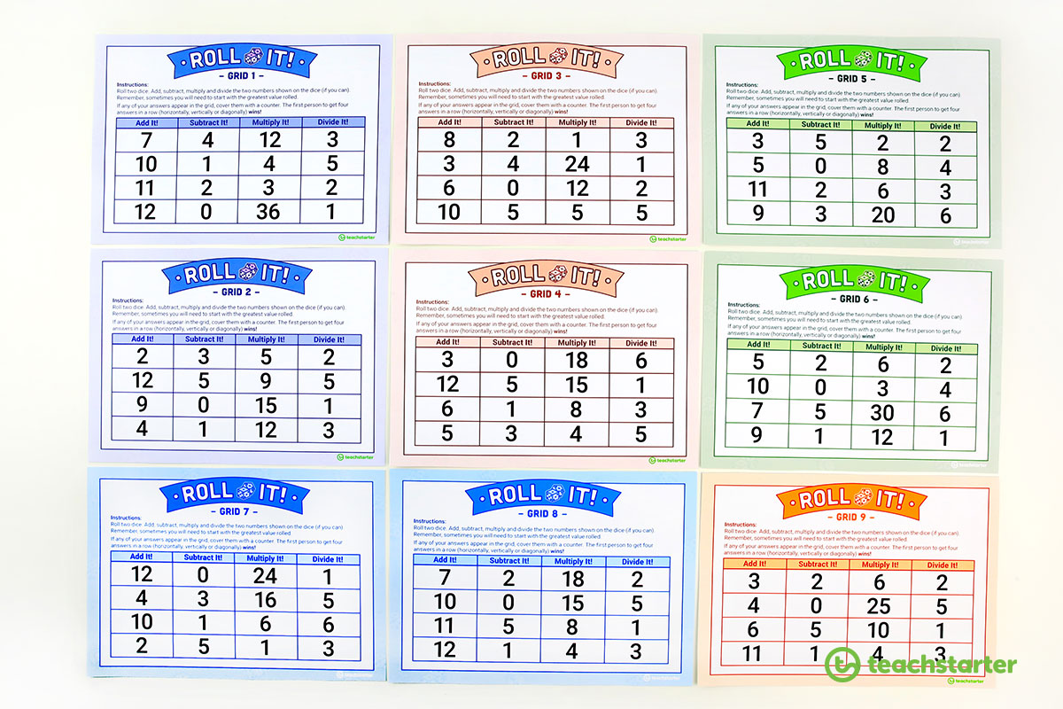 roll it operations printable numeracy game