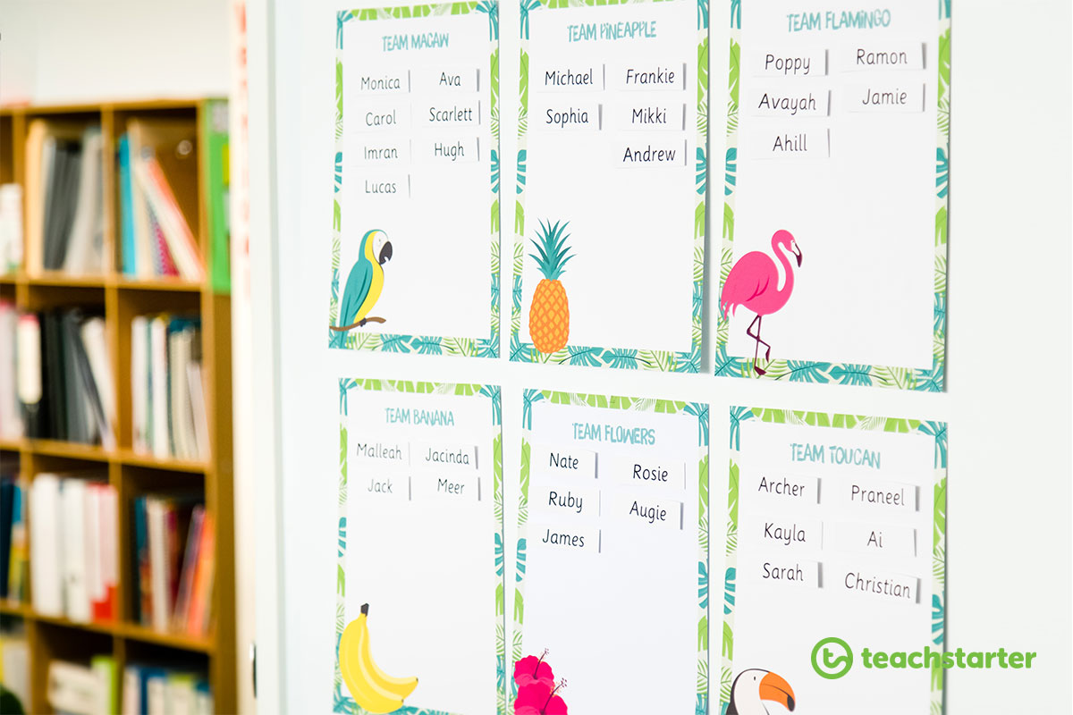 tropical themed classroom grouping posters